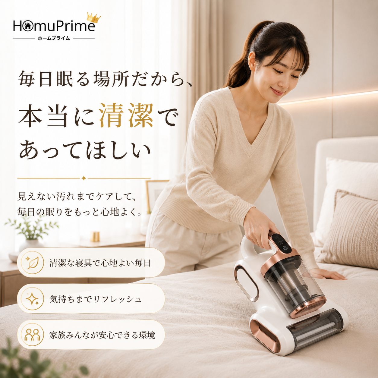 PureNest™ - 見えない汚れまで吸い取り、家族の眠りをもっと清潔に