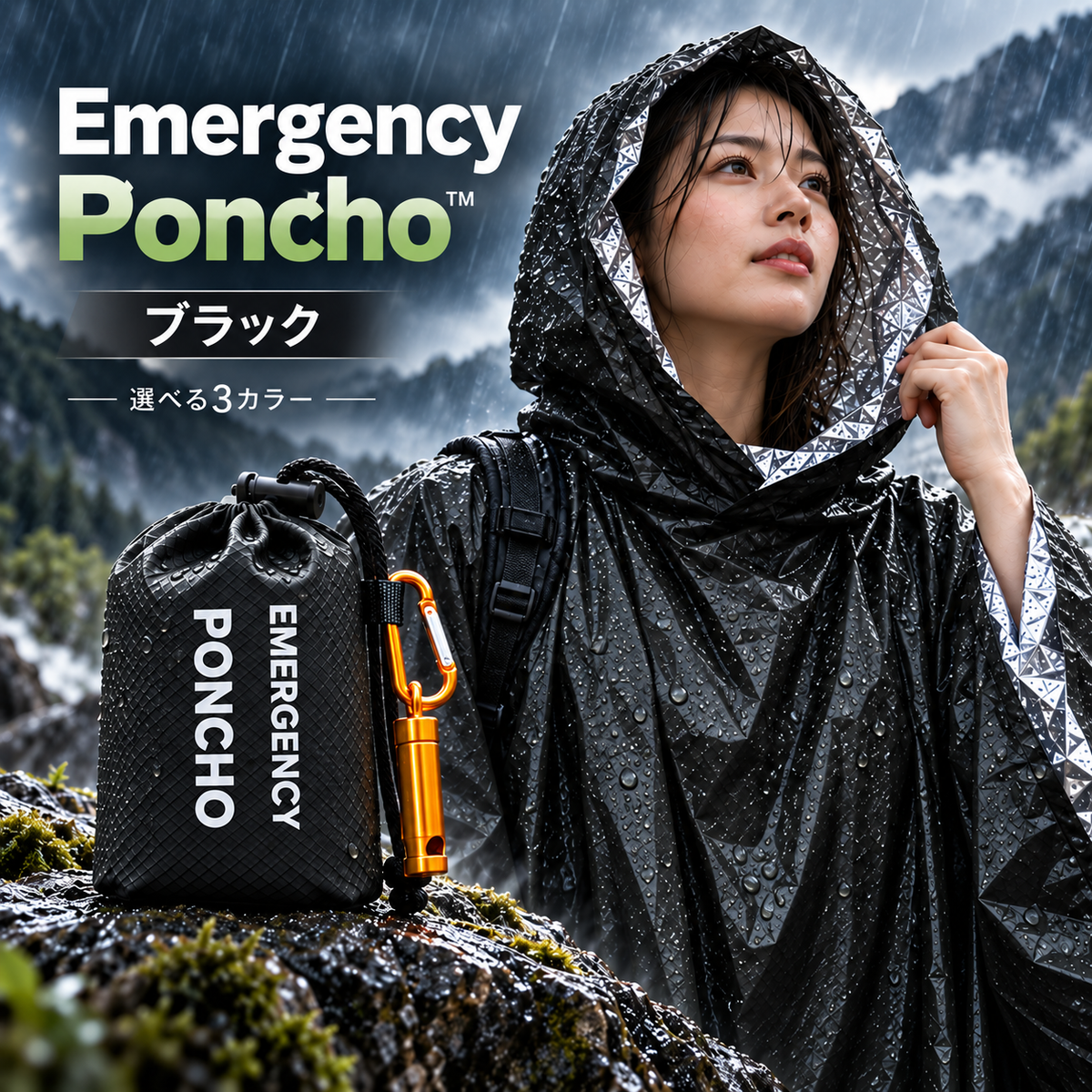 Emergency Poncho™｜災害・避難・非常時の雨・風・寒さから身を守る、防水・防寒・保温対応の緊急用レインポンチョ。日常使いにも便利で、コンパクト＆軽量だから持ち運びやすく、いつでもどこでも携帯できます. !